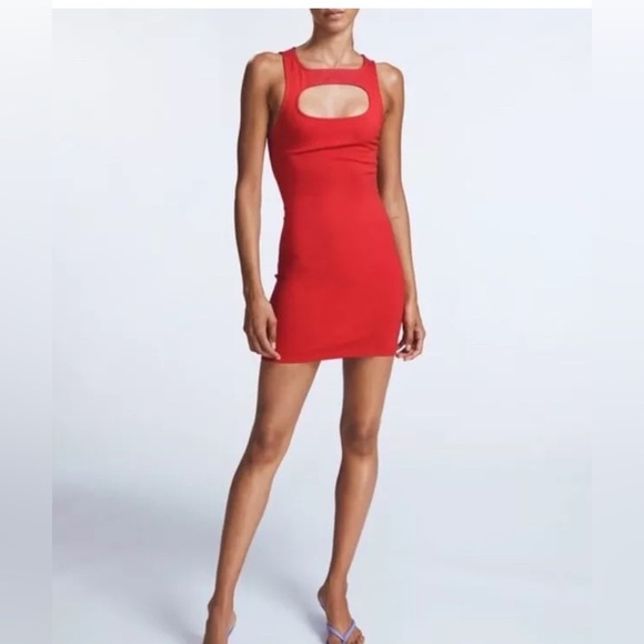 ZARA Red Mini Dress Cut Out Sexy Siren Clubbing Going Out Dress Bodycon Short - Picture 1 of 10
